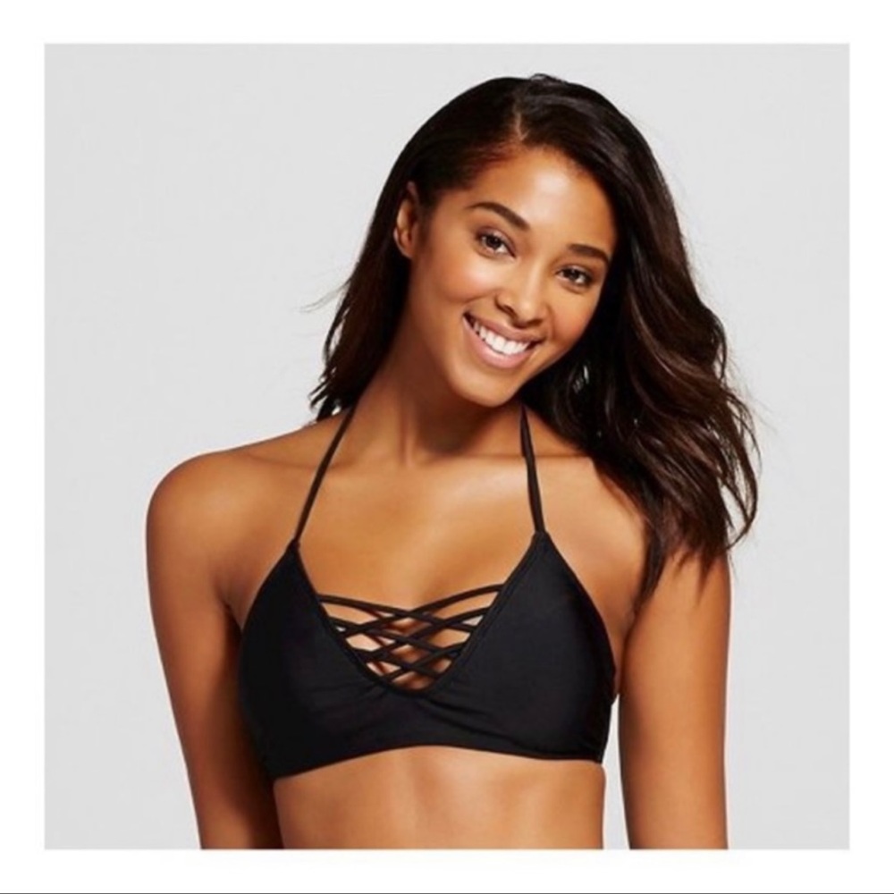 Xhilaration Black Criss Cross Laced Front Bikini Top
